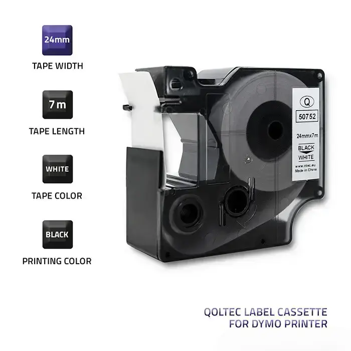 Qoltec Tape for DYMO D1 53713, 53718 | 24mm x 7m | White/Black print Фото 3