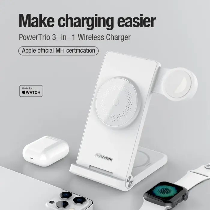 Nillkin PowerTrio 3in1 Wireless Charger MagSafe for Apple Watch White (MFI) Фото 2
