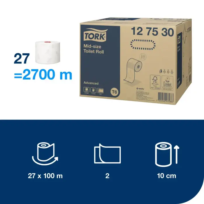 Tualetes papīrs TORK Advanced Compact T6, 2 sl., 9.9 cm x 100 m, baltā krāsā Photo 4
