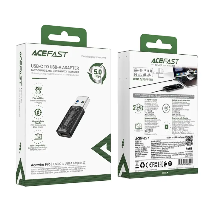 Acefast J2 USB-C 3.0 (Female) to USB-A 3.0 (Male) 5Gb|s Adapter - Black Фото 5