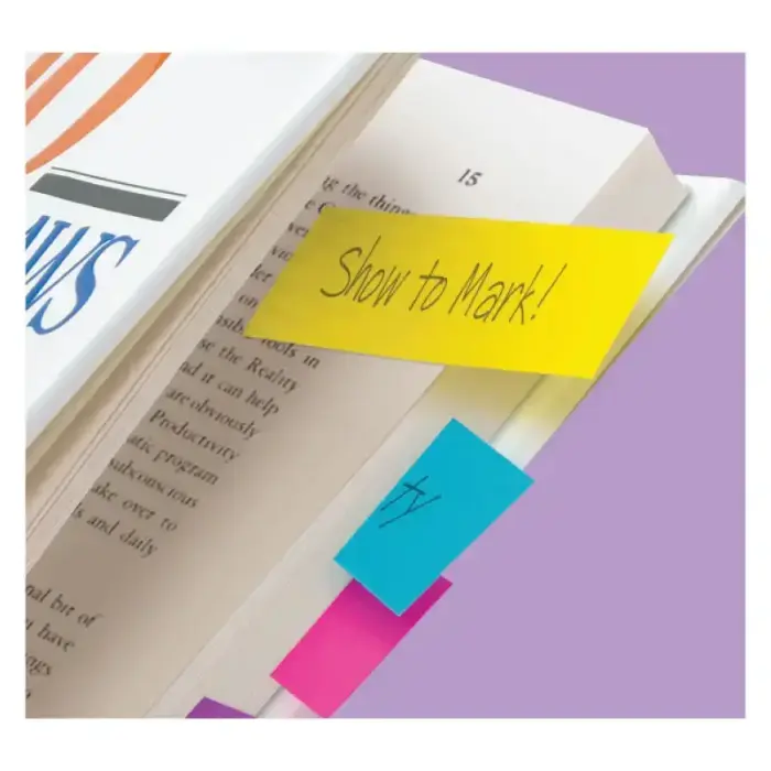 Pašlīpošie indeksi Post-it 15x50 mm, 5 krāsas, papīra Foto 2