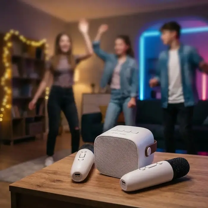 Blavec Portable Bluetooth Speaker WS-07 Karaoke Party - 5W with 2 microphones (WS07-2MW) white Photo 6