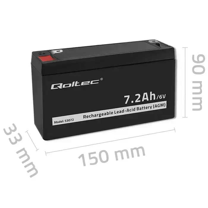 Qoltec AGM battery | 6V | 7.2 Ah | Maintenance-free | Efficient| LongLife | for toys, vehicles Фото 7