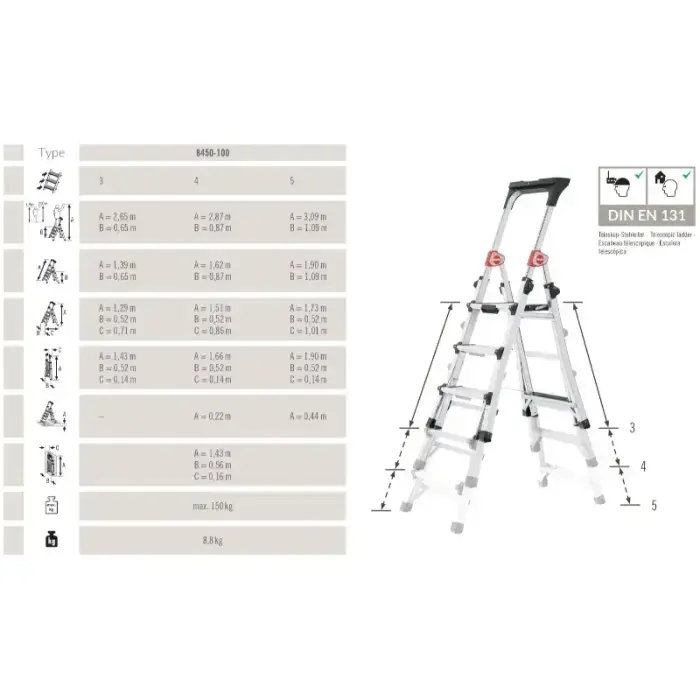 Telescopic ladder Master TL100 / aluminum / 3-5 steps Photo 8