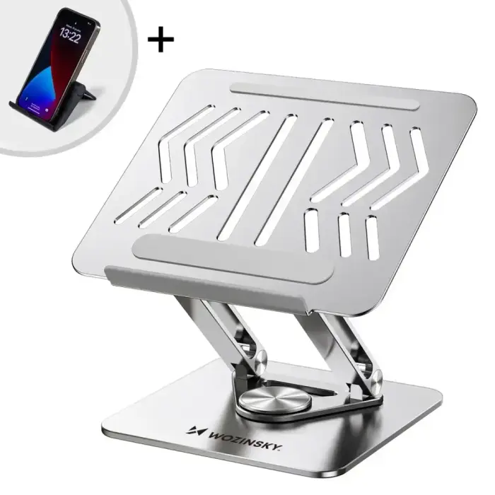 Wozinsky WRS-CPY84SS Aluminum Laptop and Tablet Stand + Free Smartphone Stand - Silver Photo 7