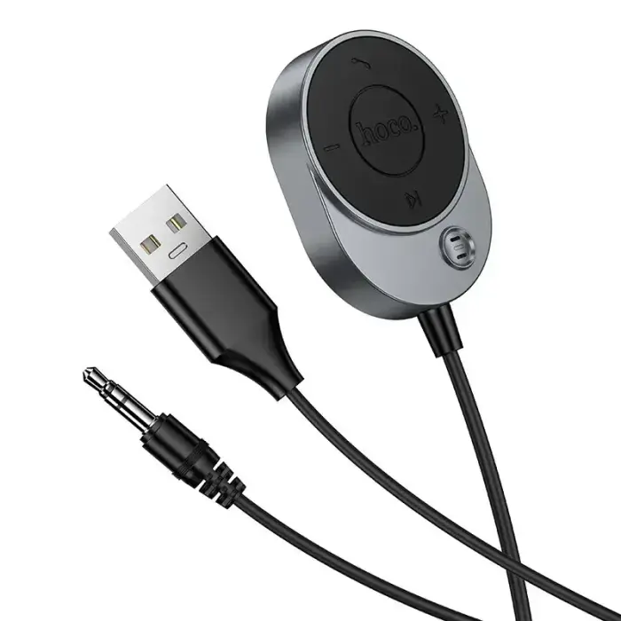 Wireless car receiver Hoco AUX Bluetooth with cable Jack 3,5 mm E150 metal gray Фото 3