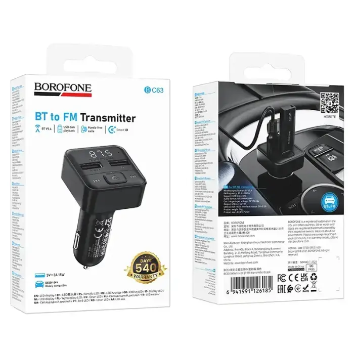 Borofone Transmitter FM BC63 Selecto MP3, Bluetooth - 2xUSB - black Foto 9