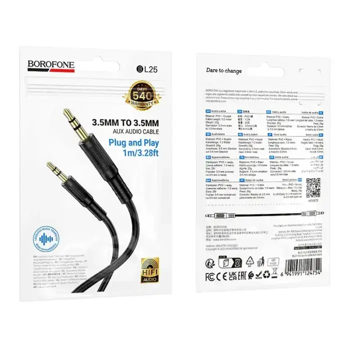 Borofone Cable AUX BL25 Nice - jack 3,5mm to jack 3,5mm - 1 metre black Photo 9