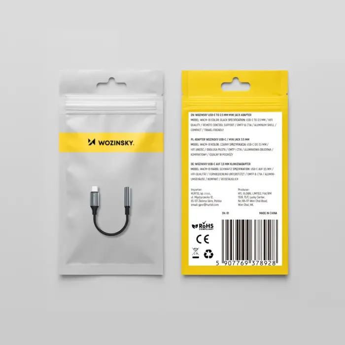 Wozinsky WACM-01 USB-C Adapter - 3.5mm Mini Jack - Black Фото 11