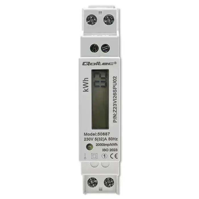 Qoltec Single-phase electronic energy meter | DIN rail | 230V | LCD | 1P | Slim Photo 10