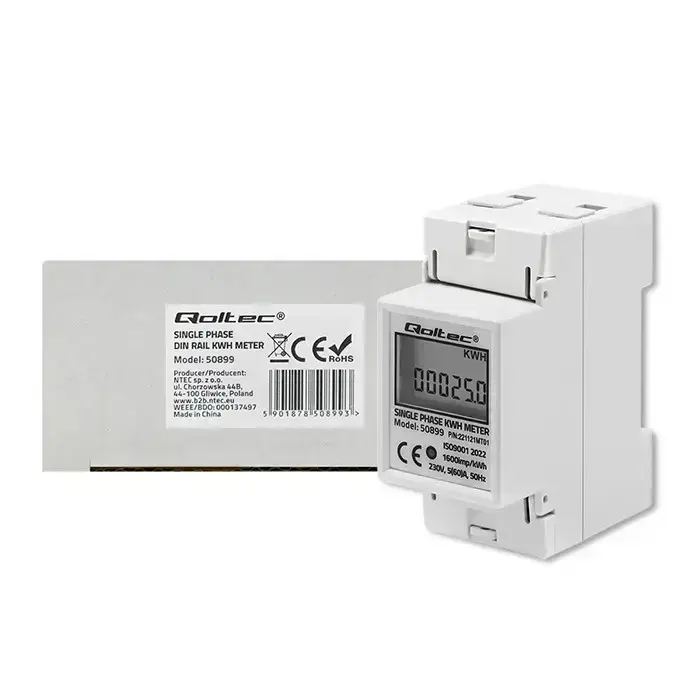 Qoltec Single phase electronic energy consumption meter | 230 V | LCD | 2P | DIN rail Foto 7