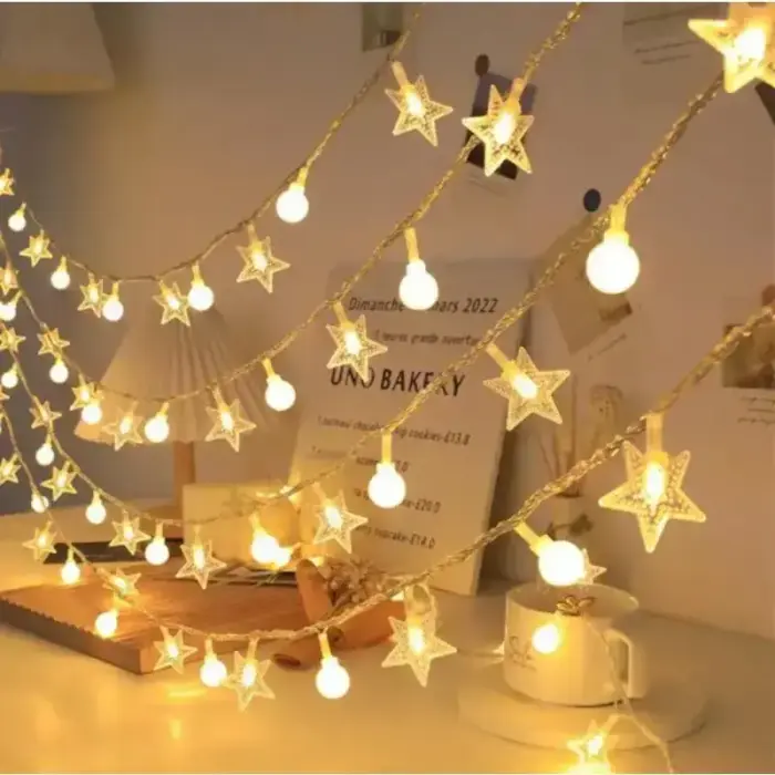 LED GARLAND 10M (80 LED LAMPS) USB STARS + BALLS WARM WHITE Foto 3