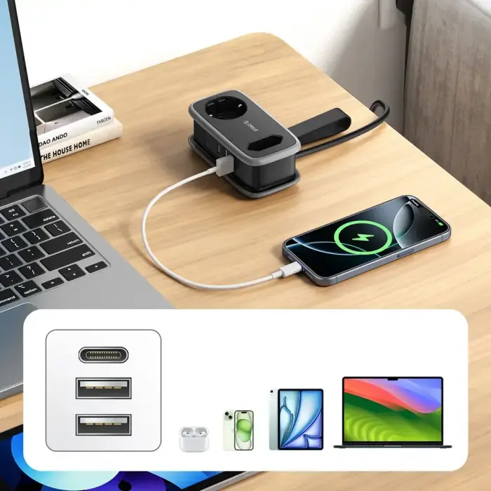 Orico AP3 65W GaN 6in1 Power Strip 2x AC + 2x USB-A + 2x USB-C - Black Foto 9