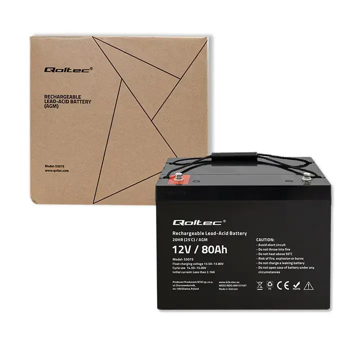 Qoltec AGM battery | 12V | 80Ah | 23.5kg | Maintenance-free | Strong | LongLife | for UPS, RV, boat, heater Фото 7