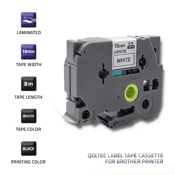 Qoltec Tape for BROTHER TZ2-241 | 18mm x 8m | White/ Black print Фото 2