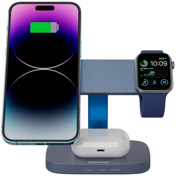 CANYON Wireless Charging Station Hexagon 310 3in1 DarkGrey/Blue Foto 5