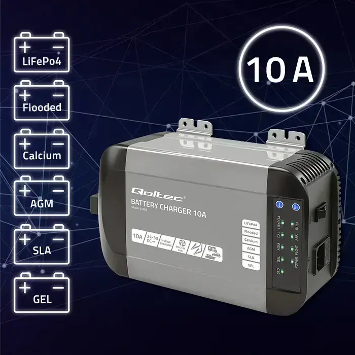 Qoltec Smart Monolith charger for LiFePO4 AGM GEL SLA batteries | 10A | 24V Photo 3