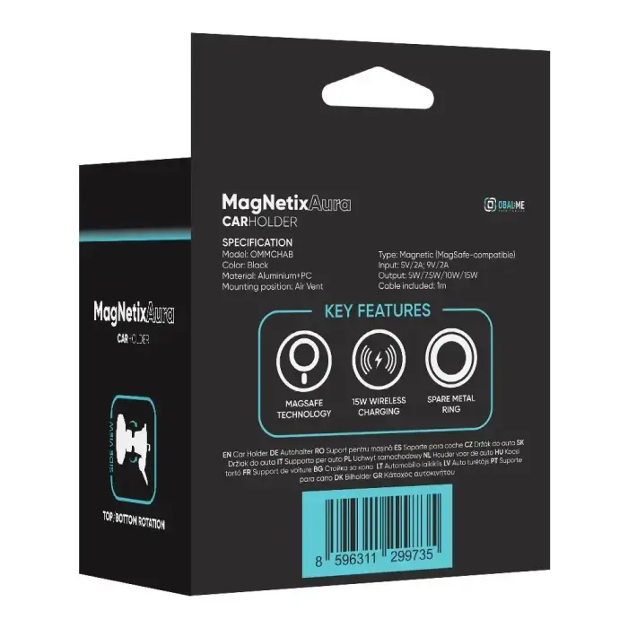 OBAL:ME MagNetix Aura Wireless Car Charger Mount 15W Black Фото 6