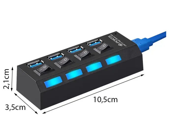 Переходник (разветвитель) Fusion USB 3.0 на 4 x USB 3.0 | 5 Гбит|с с отдельными кнопками включения и выключения черный Фото 2