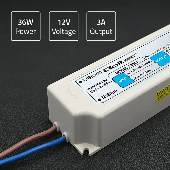 Qoltec LED Driver IP67 36W | 12V | 3A | Waterproof | White Фото 5