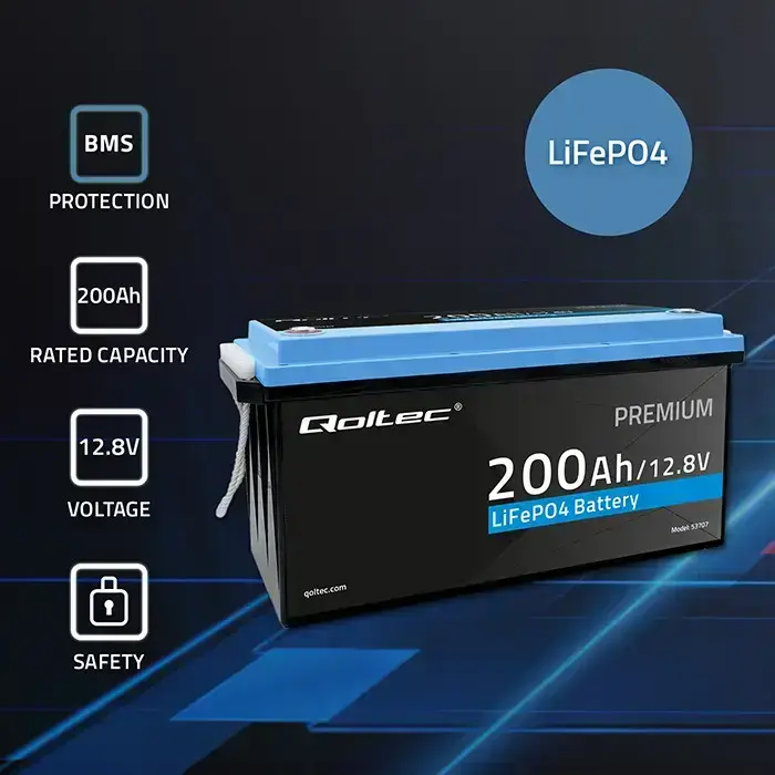Qoltec LiFePO4 lithium iron phosphate battery | 12.8V | 200Ah | 2560Wh | BMS Foto 2
