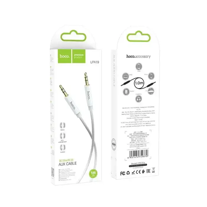 Cable AUX Jack 3,5 mm to Jack 3,5 mm Hoco 1 m UPA19 silver Photo 4