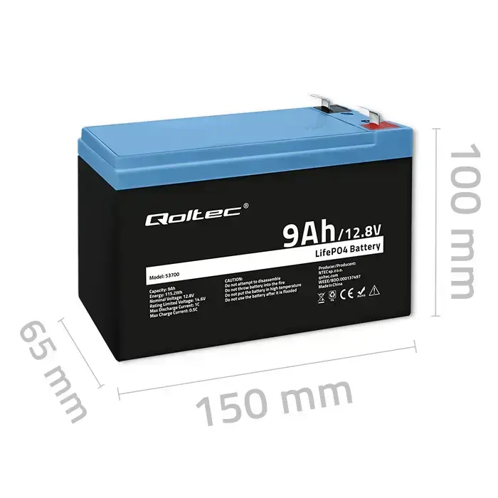 Qoltec LiFePO4 lithium iron phosphate battery | 12.8V | 9Ah | 115.2Wh | BMS Foto 9