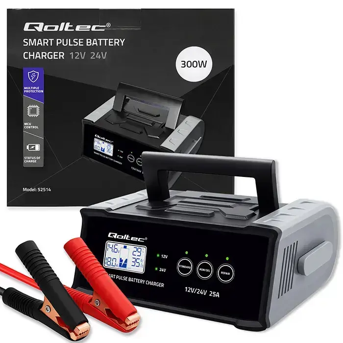 Qoltec Intelligent microprocessor charger 12V 24V 25A | Rectifier with repair function for AGM GEL SLA battery | LCD Фото 15