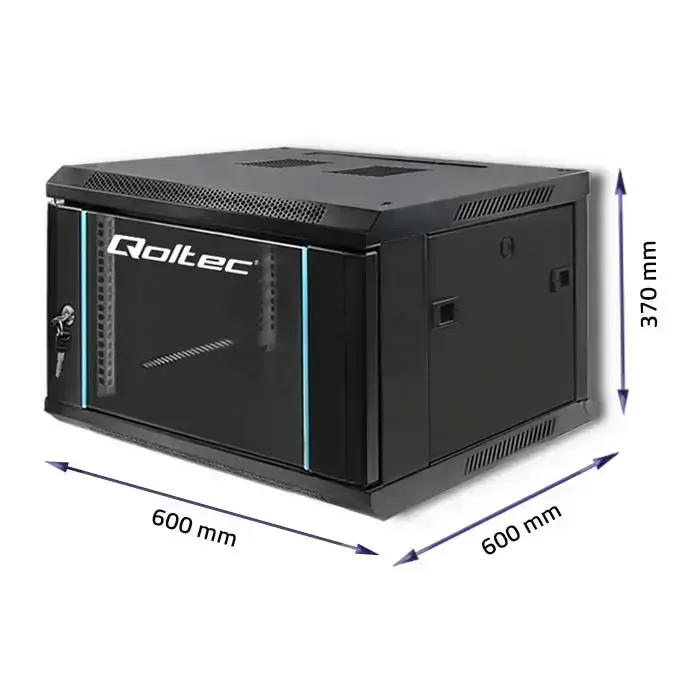 Qoltec RACK Cabinet 19" | 6U | 600 x 370 x 600 | Tempered doors | Hanging | Steel case | Lock | Black Photo 3