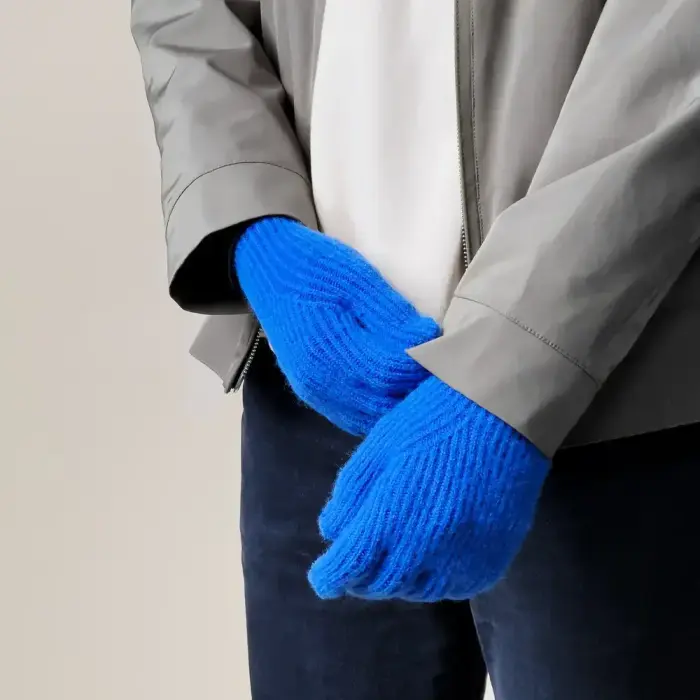 Braided telephone gloves with cutouts for fingers - blue Фото 5