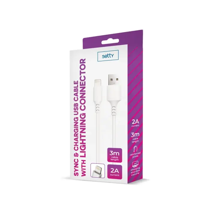 Setty провод для передачи данных и зарядки | USB-A на Lightning | 10W | 3m | белый Фото 2