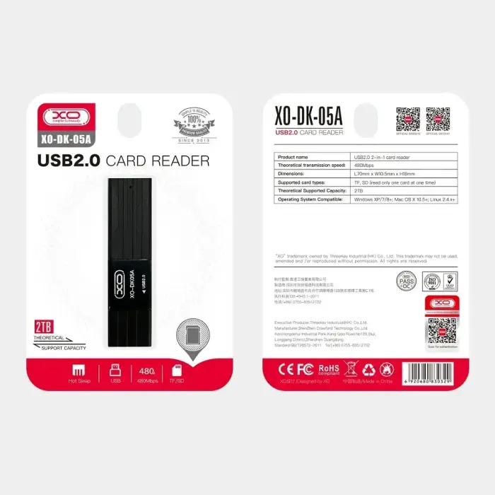 XO card reader 2 in 1 DK05A USB 2.0 black Foto 2