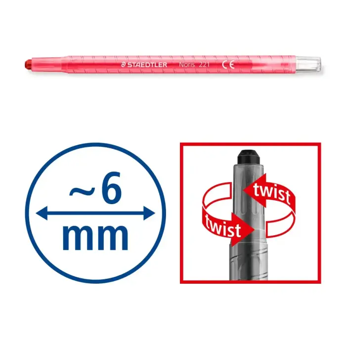 Vaska krītiņi plastmasas korpusā STAEDTLER NORIS CLUB 221 diametrs 6mm, 12 krāsas Foto 14