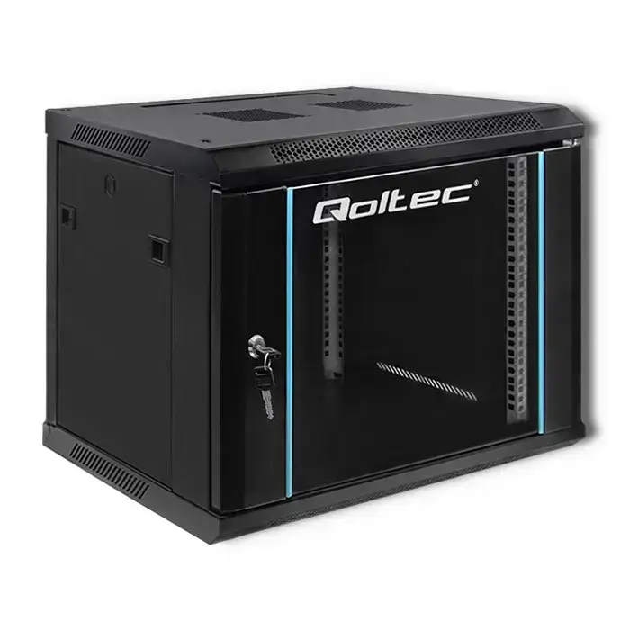 Qoltec RACK Cabinet 19" | 9U | 600 x 500 x 450 | Tempered doors | Hanging | Steel case | Lock | Black Foto 2