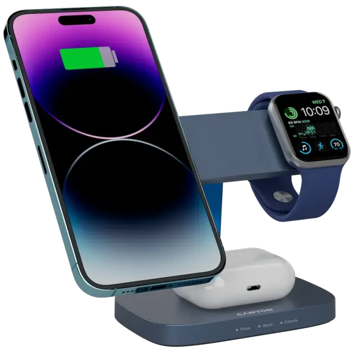 CANYON Wireless Charging Station Hexagon 310 3in1 DarkGrey/Blue Foto 7