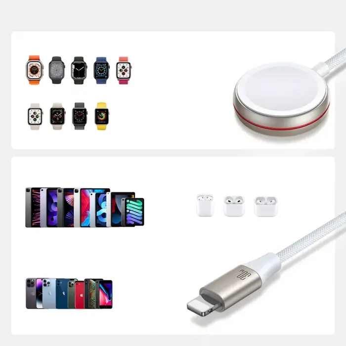 Joyroom 2 in 1 Lightning cable and inductive charger for Apple Watch 1.5m white (S-IW011) Foto 14