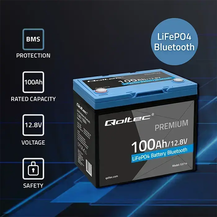 Qoltec LiFePO4 lithium iron phosphate battery | 12.8V | 100Ah | 1280Wh | Bluetooth | BMS Foto 3