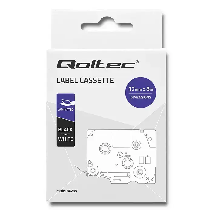 Qoltec Tape for BROTHER TZe-231 | 12mm x 8m | White / Black overprint Фото 7