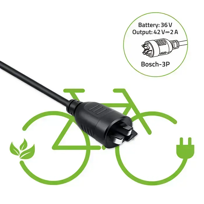 Qoltec Fast Charger for e-bike 36V | 42V | 2A | Bosch 3Pin plug +power cable Foto 8