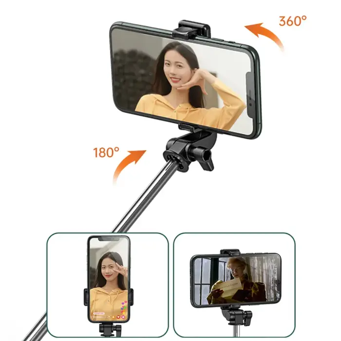 Selfie stick WHS1Y telescopic tripod 1m with phone holder - black Foto 4