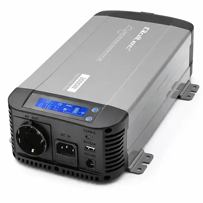 Qoltec Pure Sine Wave Inverter with UPS | 12V to 230V | 1000/2000W | LCD | USB | USB-C | Compatible with LiFePO4 GEL AGM  Photo 6