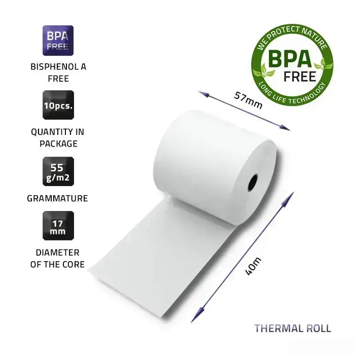 Qoltec Thermal roll 57 x 40 | 55g / m2 | 10 pcs. | BPA free Photo 2