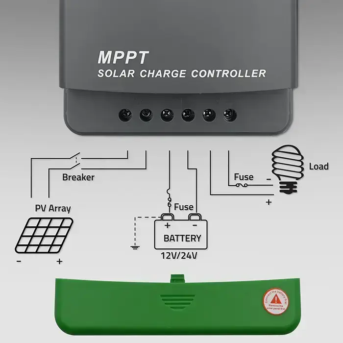 Qoltec Solar Charge Controller MPPT with Temperature Sensor 30A | 12V / 24V | LCD | 2 x USB | Bluetooth | APP | GEL | LiFePO4 Foto 3