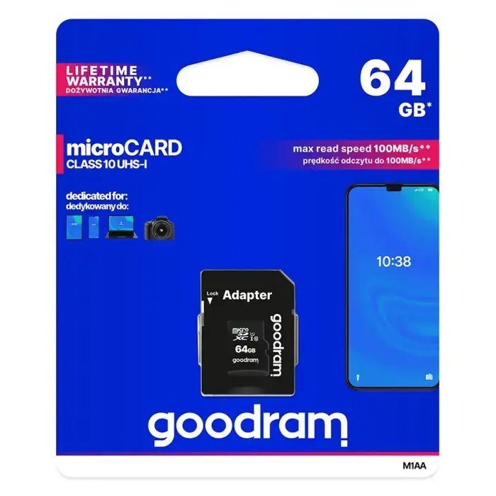 GOODRAM Memory MicroSD Card - 64GB with adapter UHS I CLASS 10 100MB/s Фото 3