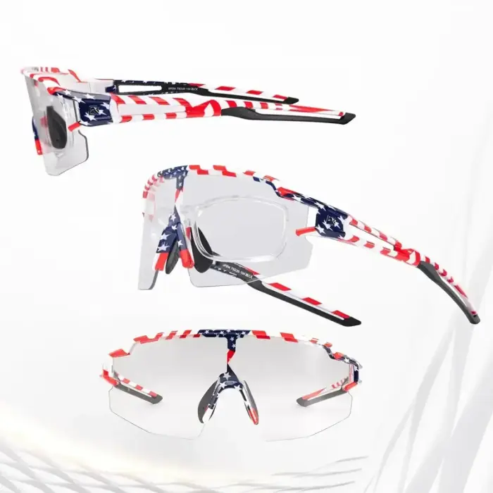Rockbros Cycling Glasses Photochromic with UV Protection and Corrective Insert 14120008002 - USA Pattern - White Foto 5