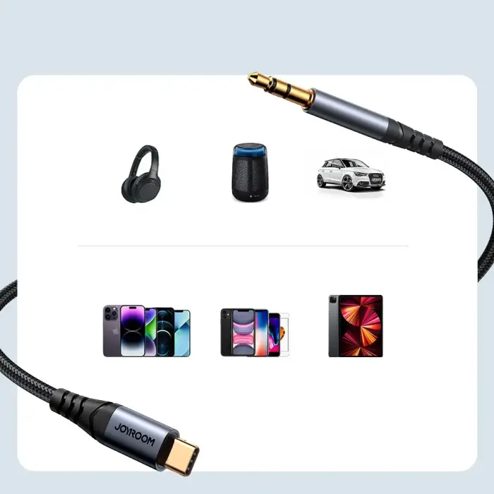 Joyroom stereo audio cable AUX 3.5 mm mini jack - USB-C for phone 1.2 m black (SY-A07) Photo 11