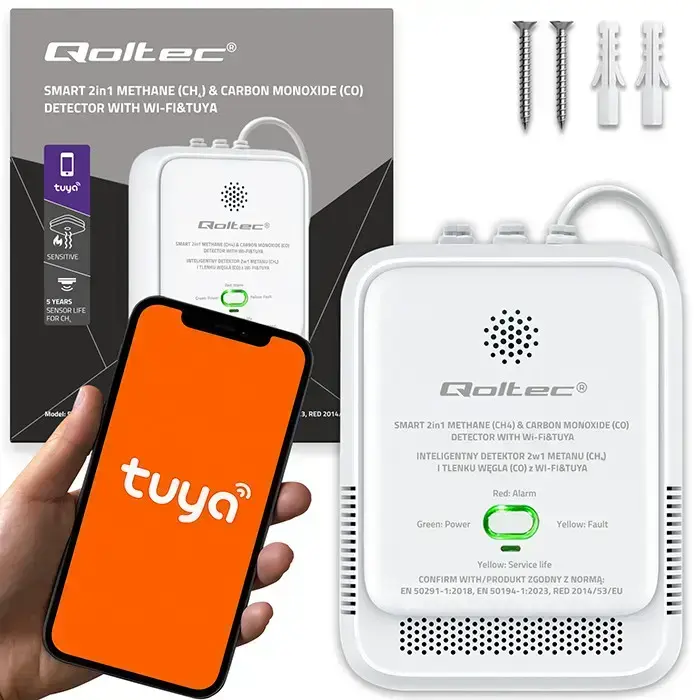 Qoltec Certified natural gas and carbon monoxide (CO) leak detector | CH4 | CO | NG | Tuya | Wi-Fi | 85dB alarm | LED Photo 13