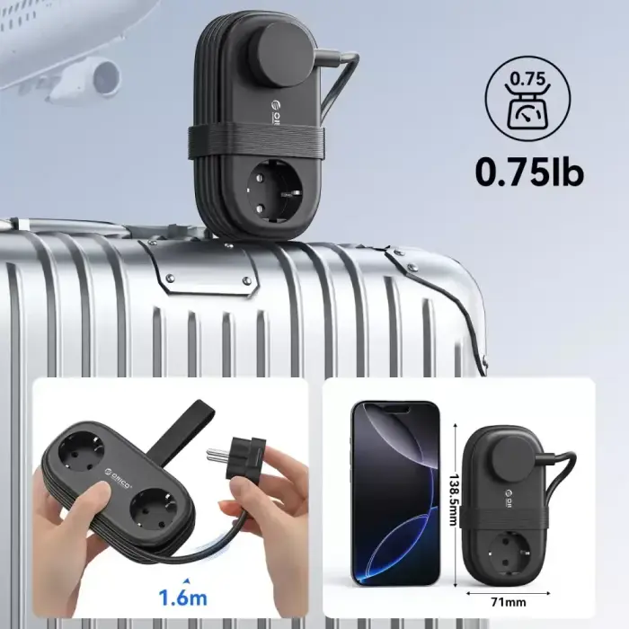 Orico AP3 20W GaN 5in1 Power Strip 2x AC + 2x USB-A + 1x USB-C - Black Фото 6