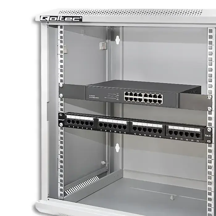 Qoltec RACK Cabinet 19" | 12U | 600 x 635 x 450 | Tempered doors | Hanging | Steel case | Lock | Grey Foto 9