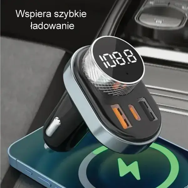 AWEI zestaw głośnomówiący C-843 z transmiterem FM, Bluetooth 5.0, MP3, 1xUSB+1xUSB-C czarny|black Фото 5